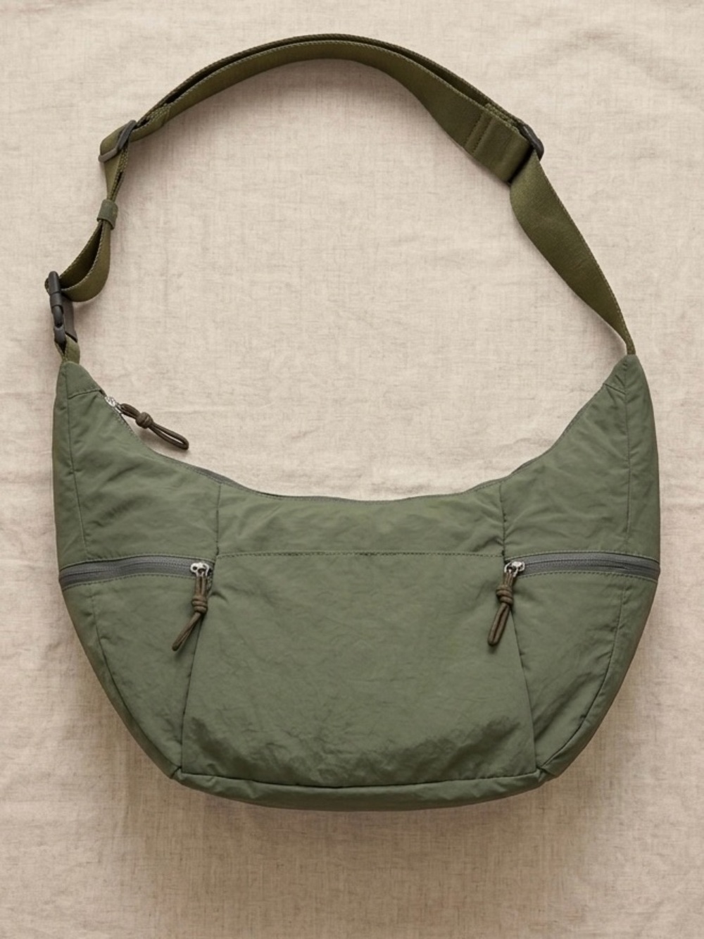 Vaschy Olive Green Nylon Crescent Crossbody Bag Slouchy Hobo Travel Vacation